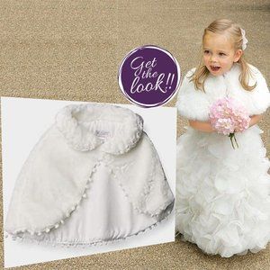 COMMUNION COLLECTION Girl's Faux Fur Pom Cape Jacket NEW WITH TAGS!